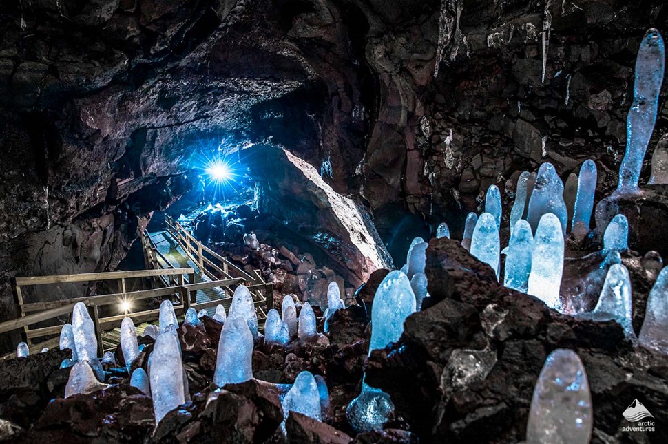 stalagmites Inside Vidgelmir Lava Cave