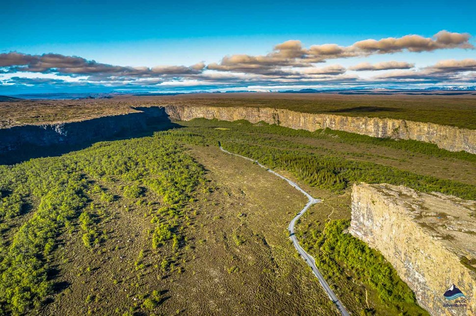 Aerial view of Asbyrgi Canyon