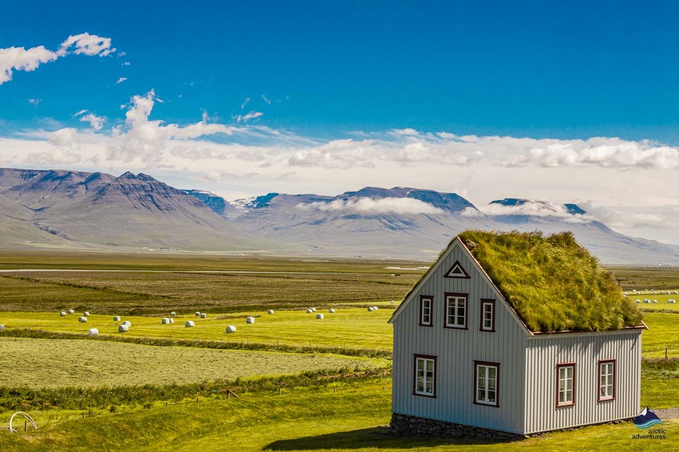 timber turf house in countryside of Iceland