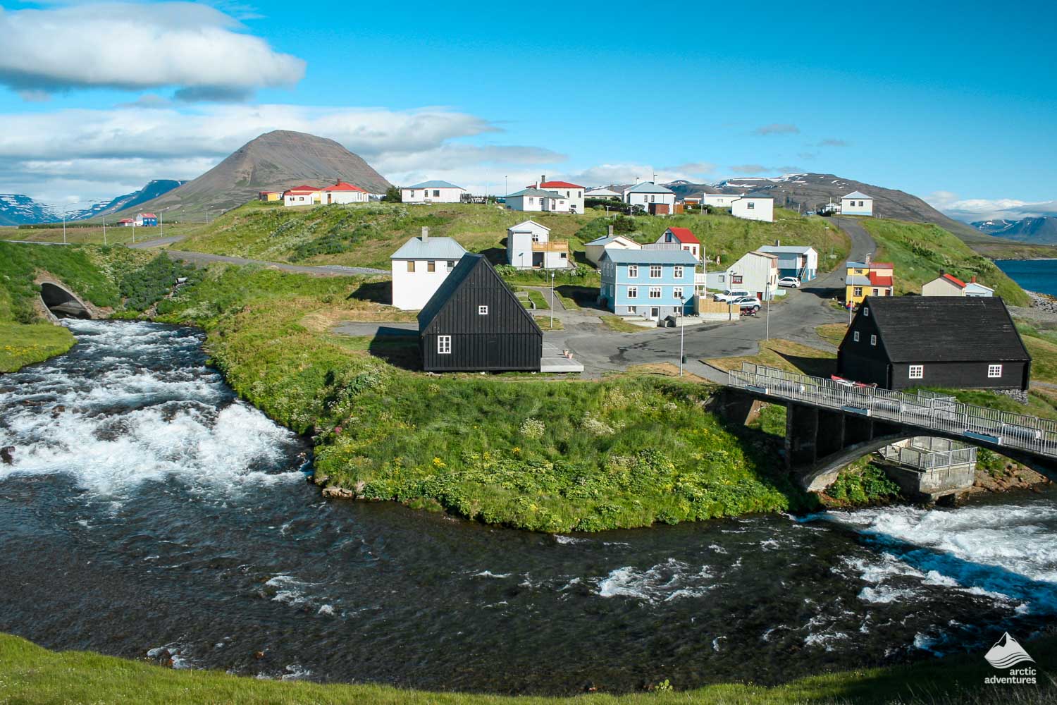 Hofsos Village near river in Iceland