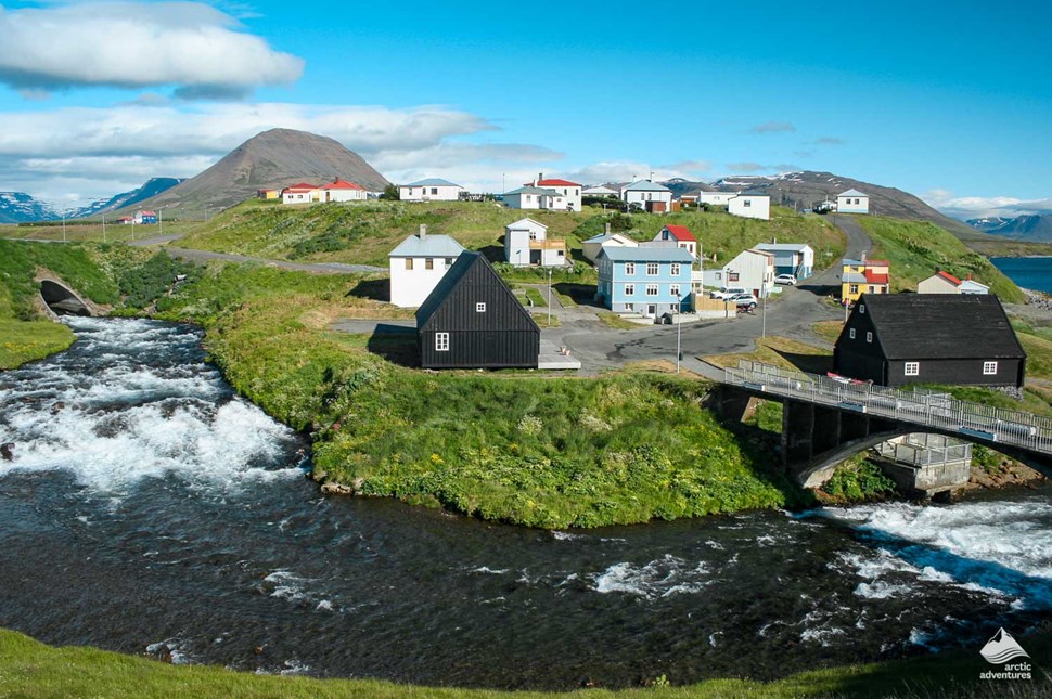 Hofsos Village near river in Iceland