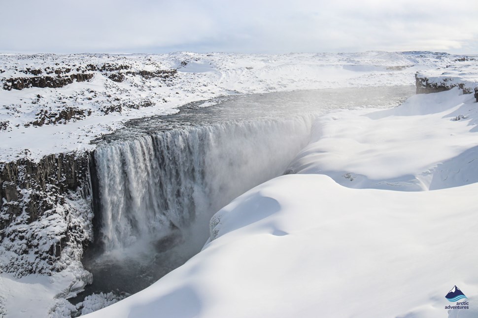 Iceland's Dettifoss waterfall landscape in winter