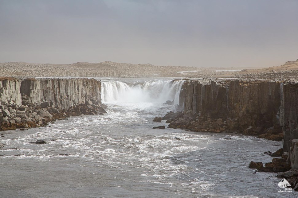 Hafragilsfoss Waterfall landscape in Iceland