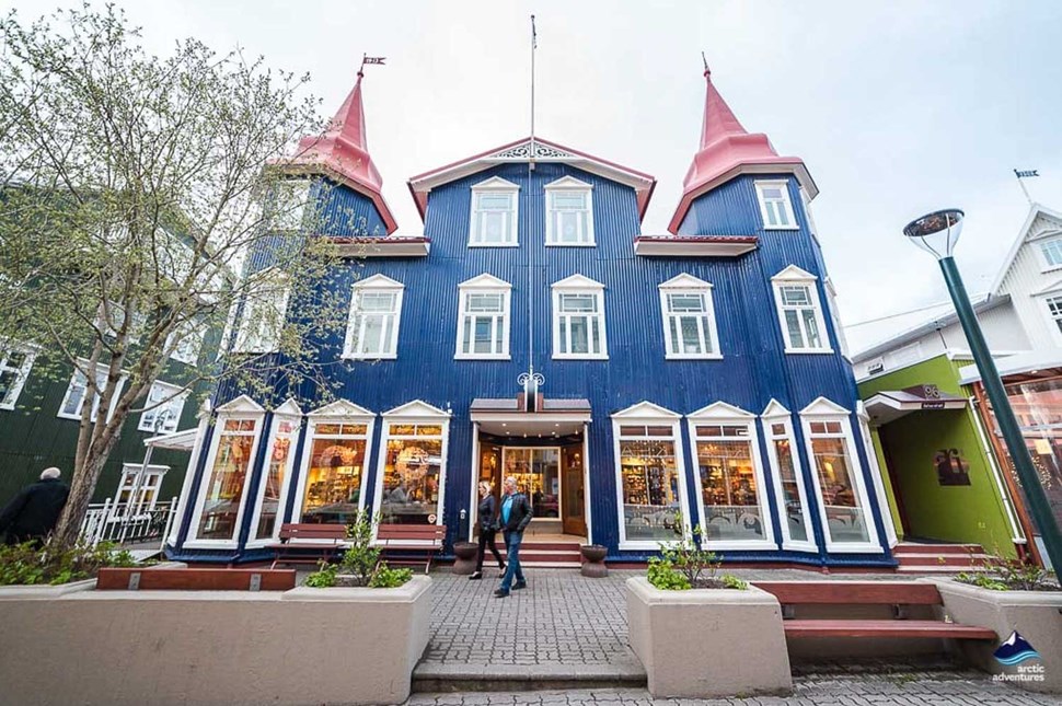 blue castle building in Akureyri