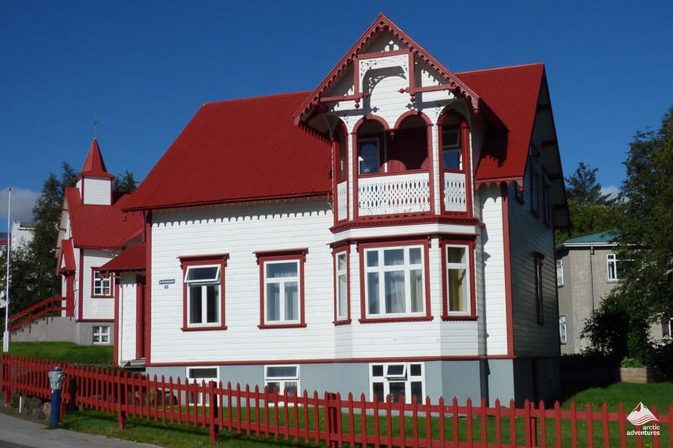 house with red roof in iceland Akureyri city