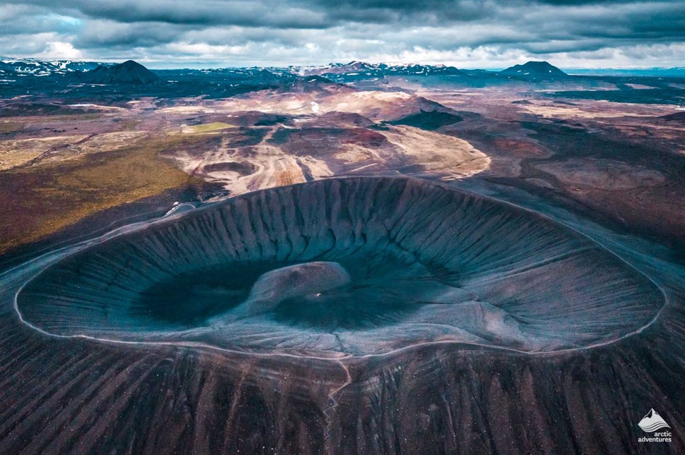 Hverfjall Volcano crater from above