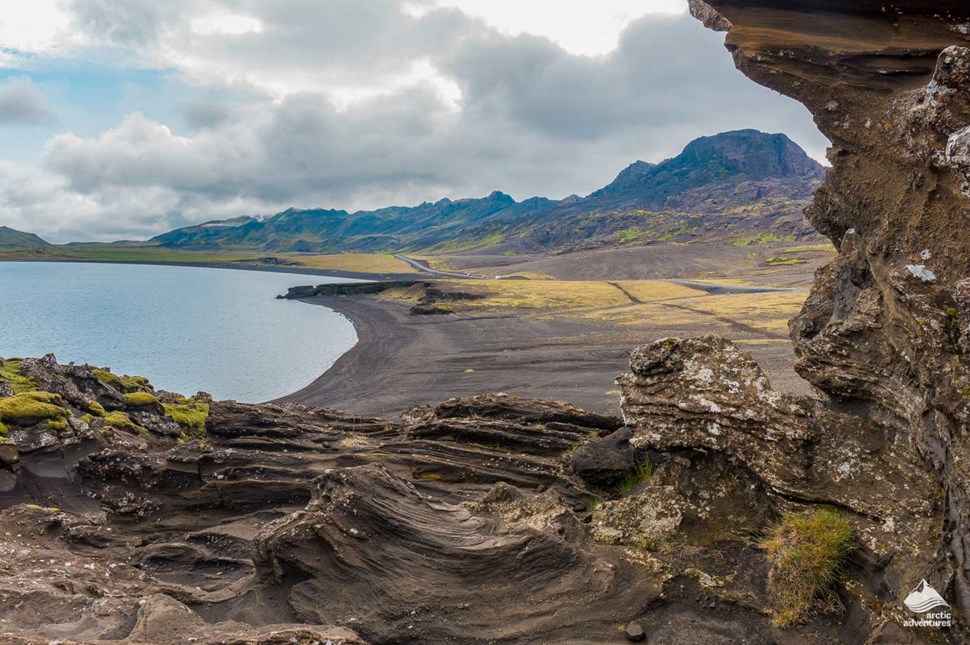 Reykjanes Peninsula lava field view from mountain