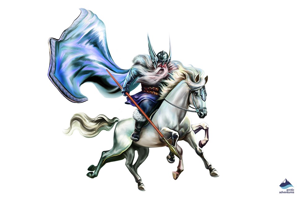 Pagan God Óðinn and his eight-leg horse