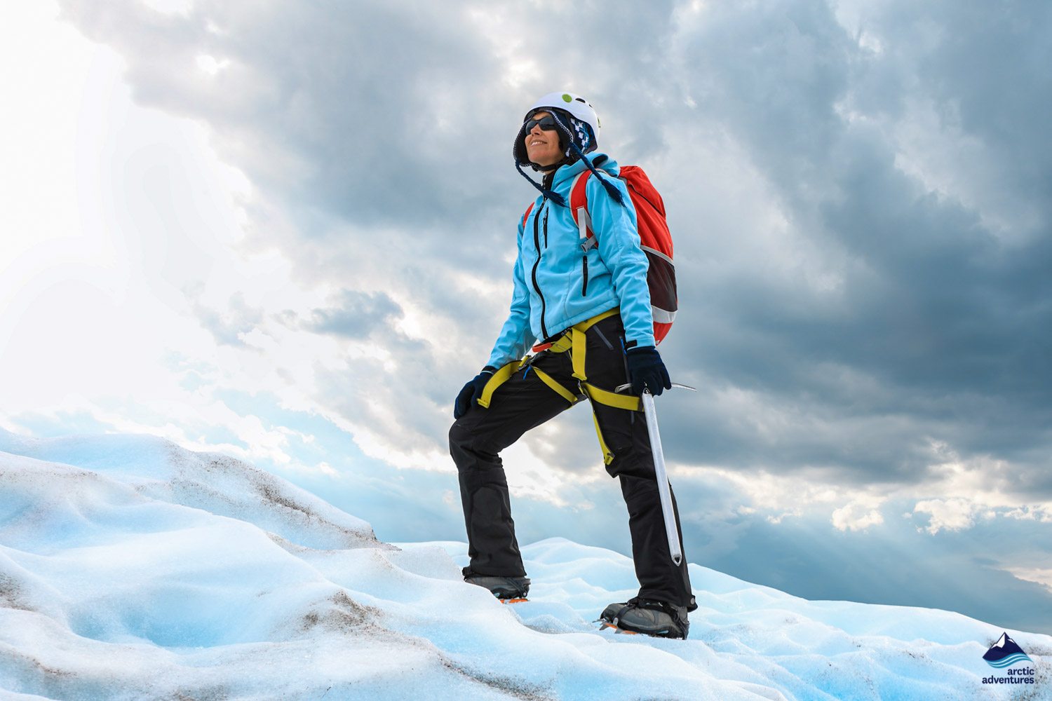 Woman hiking on a glacier