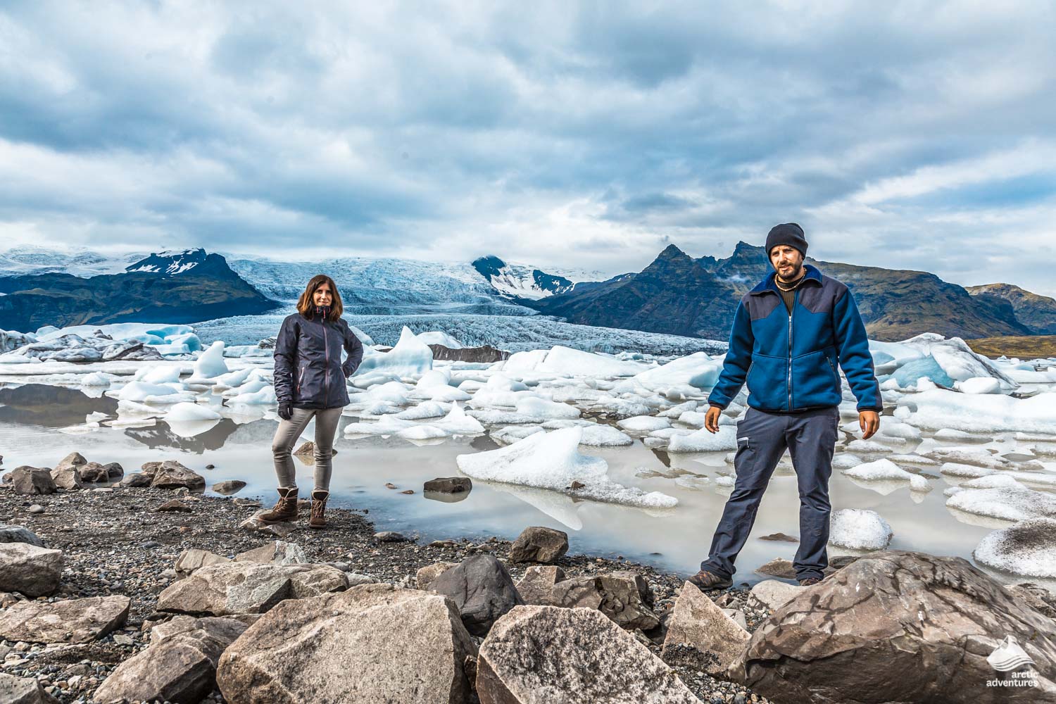 Couple near Jokulsarlon Glacier Lagoon