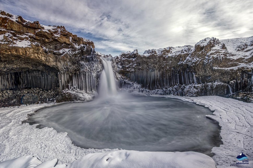 Aldeyjarfoss Waterfall in iceland on winter