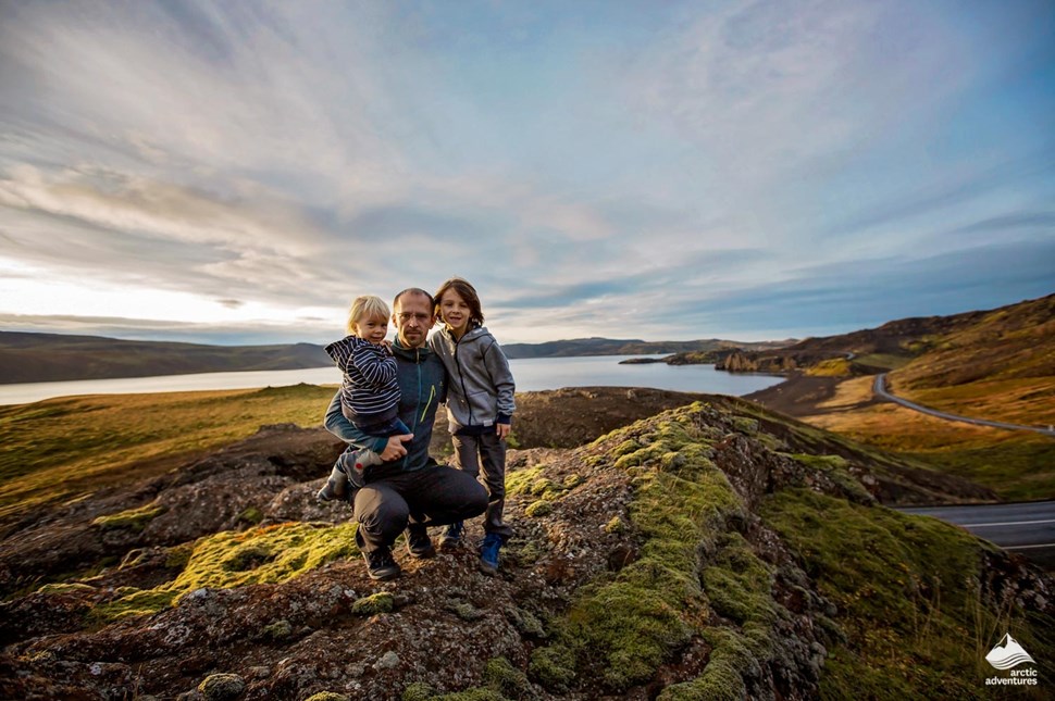 Family posing in Geothermal area in Iceland