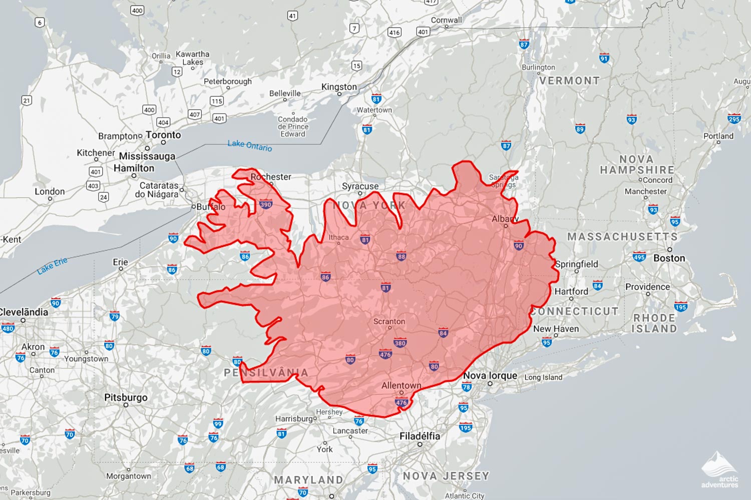 Territory of Iceland on the map