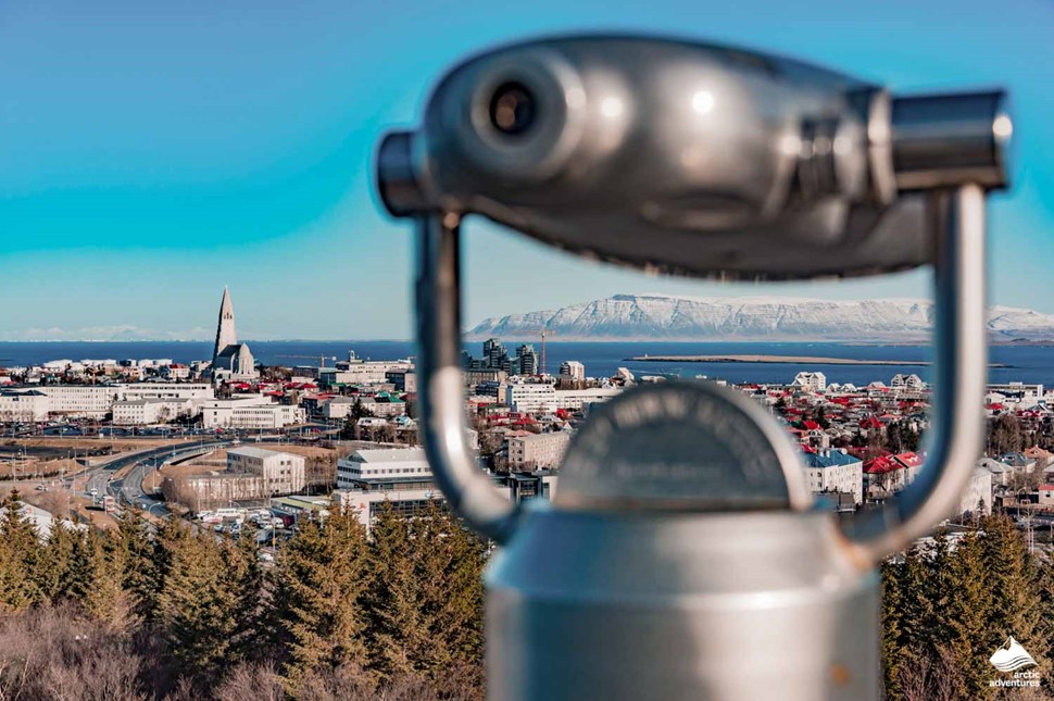 Binoculars With Panoramic View In Reykjavik At Wintertime Iceland Perlan In Iceland