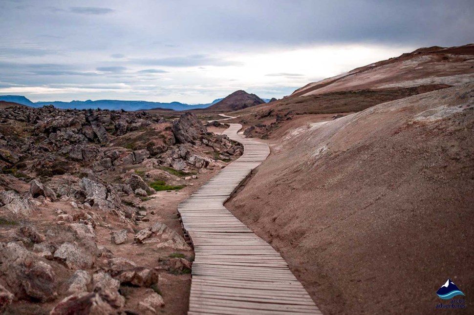 Krafla Lava Fields walking path in Iceland