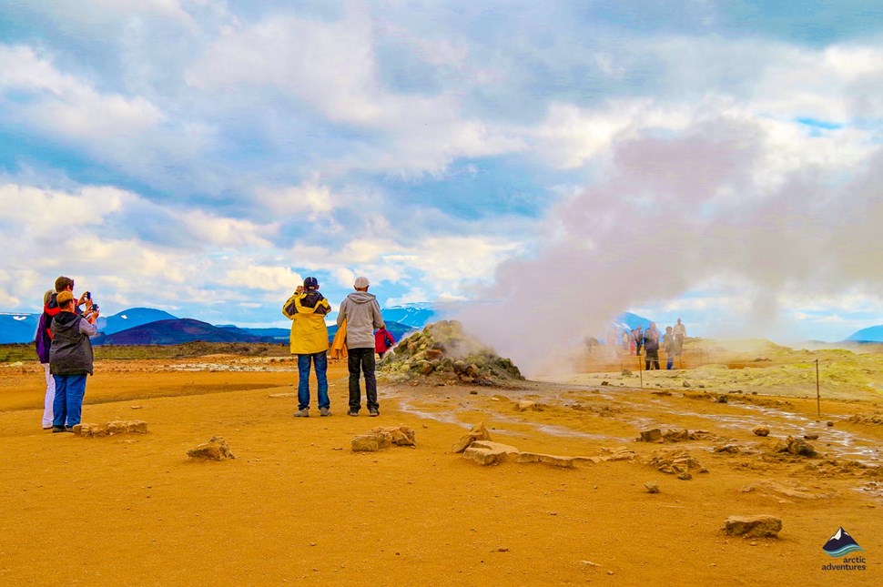 tourists at Hverir Namafjall geothermal area