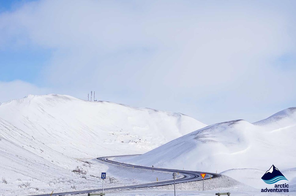 Icelandic road to Namaskard in winter