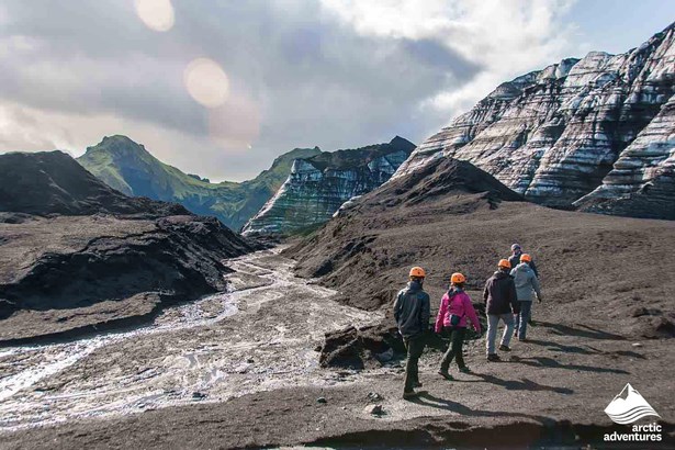 group hiking to Myrdalsjokull glacier