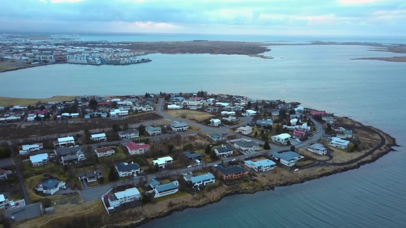 Kópavogur in high winds [4K] Flyover