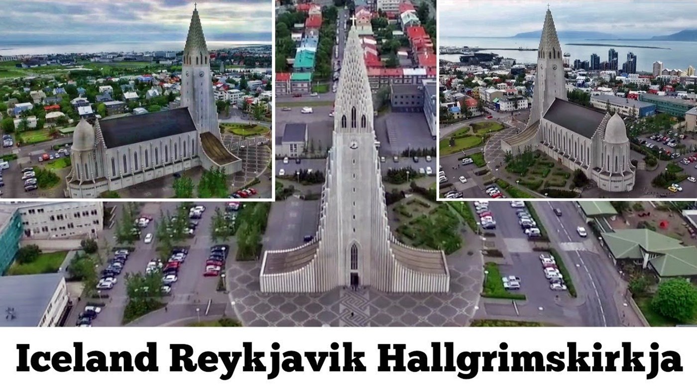 Iceland Reykjavik Hallgrimskirkja - Drone footage flying Aerial Video