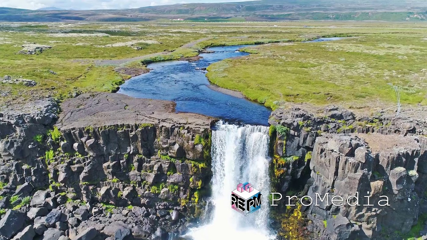 Tectonic rifts around Oxararfoss waterfall in Pingvellir national park in Iceland
