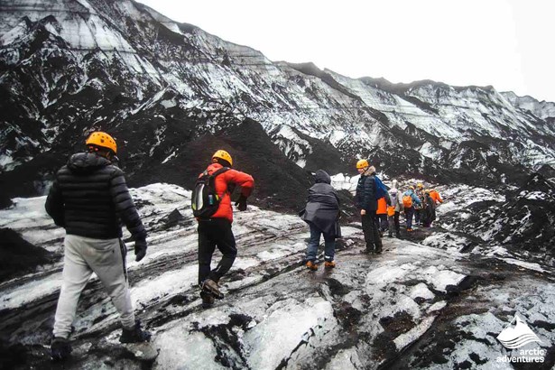 small group hiking in Myrdalsjokull glacier