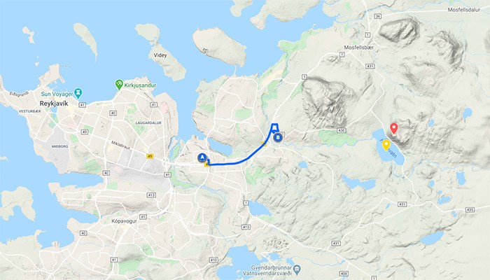 map of quad bike tour in Iceland