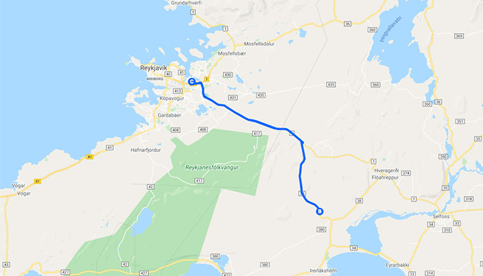 map of Raufarholshellir cave tour