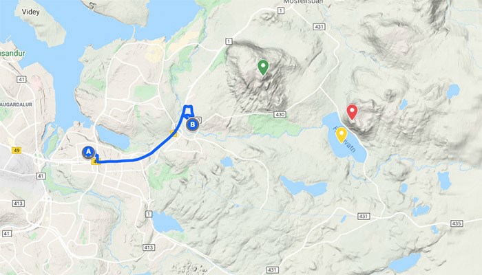 map of buggy trail in Iceland