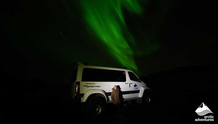 white super jeep of Northern lights tour