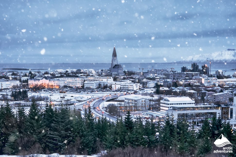 Reykjavik panoramic view in winter