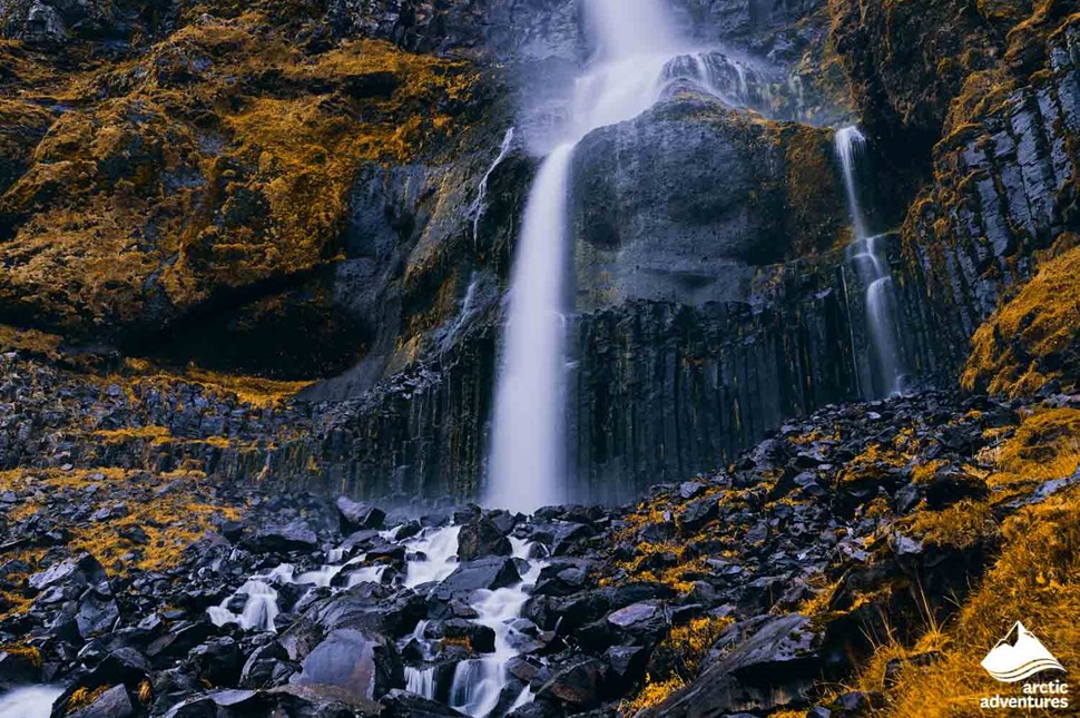 Bjarnafoss waterfall with Basalt Columns in Iceland