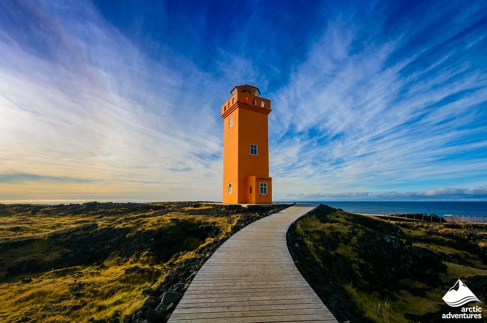 Bright Orange Svörtuloft Lighthouse in Iceland
