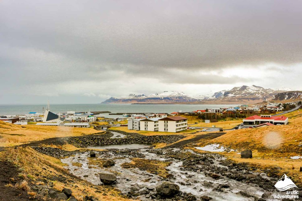 Buildings of Olafsvik Fishing Town in Iceland