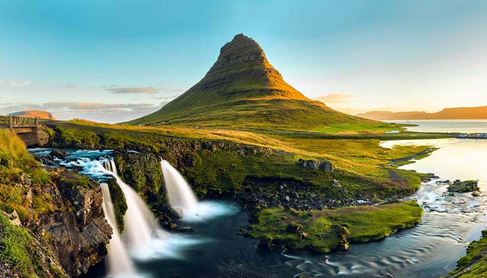 Panoramic view of Kirkjufell mountain in Iceland