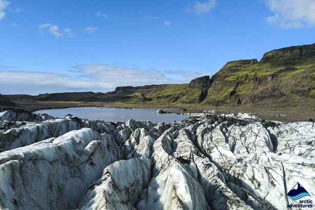 View from Solheimajokull glacier in the summer