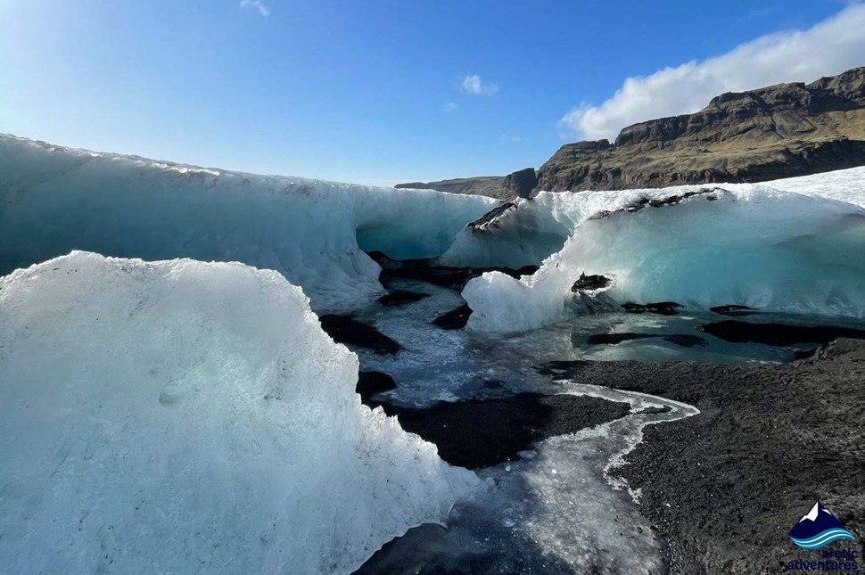 Solheimajokull glacier ice melting