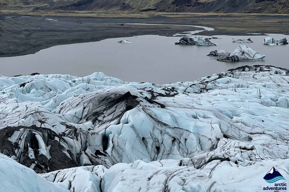 View from Solheimajokull glacier to lagoon