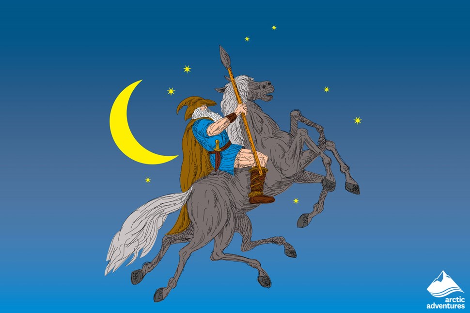 Animation of Óðinn riding an eight-legged horse
