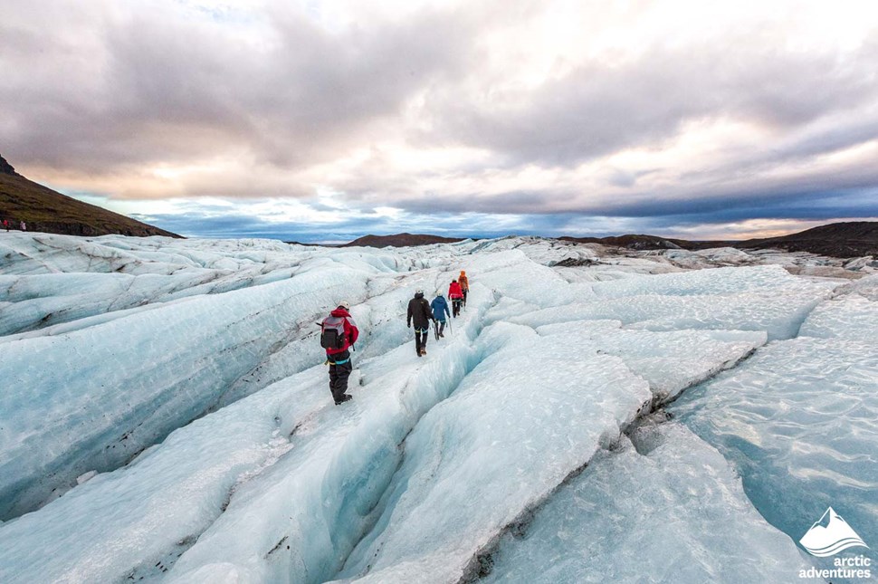 Group walking on a glacier in Iceland