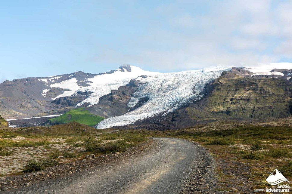 Drive way to Vatnajokull glacier in Iceland