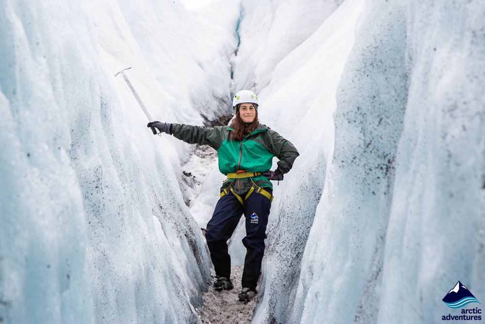 Woman posing in Ice Crevasse