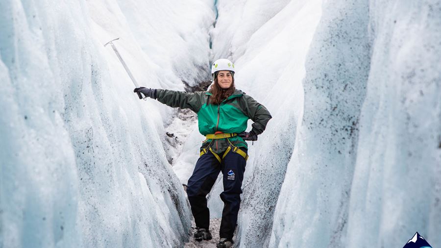 Woman posing in Ice Crevasse