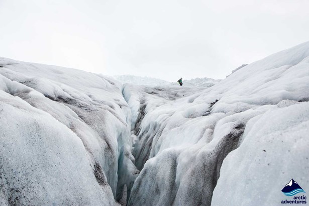 Huge Ice Crevasse on Glacier in Iceland