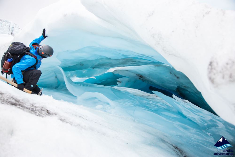Man going into Ice cave