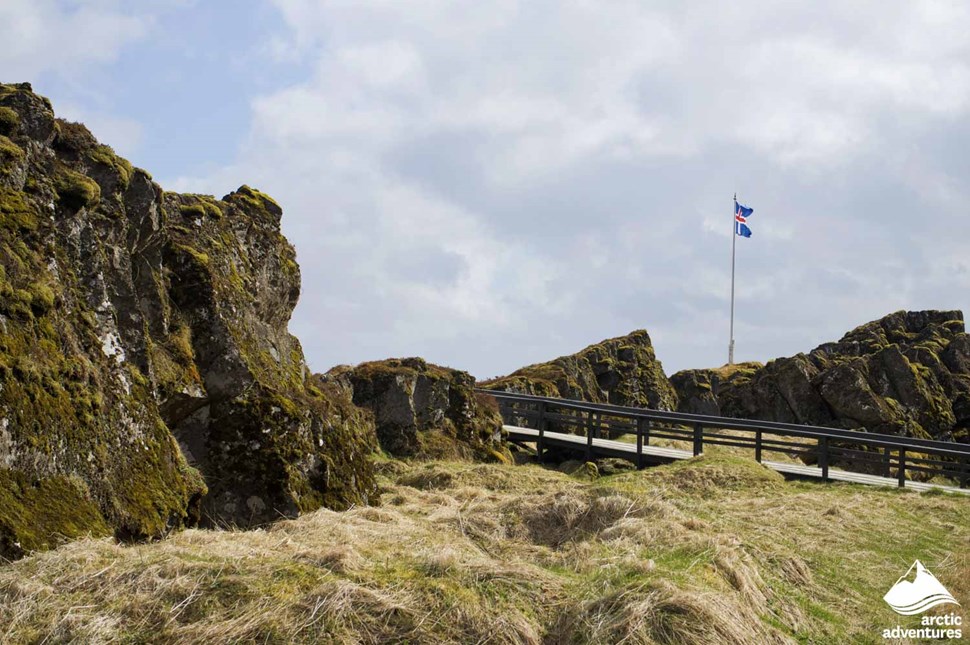 Icelandic flag in Thingvellir National Park