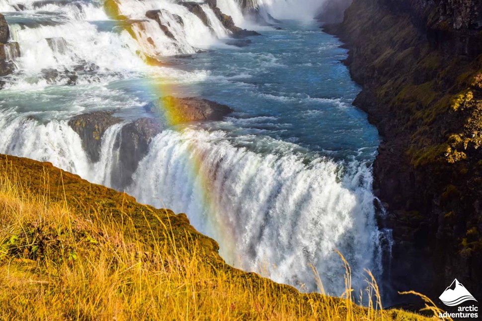 Gullfoss Waterfall and a Rainbow in Iceland