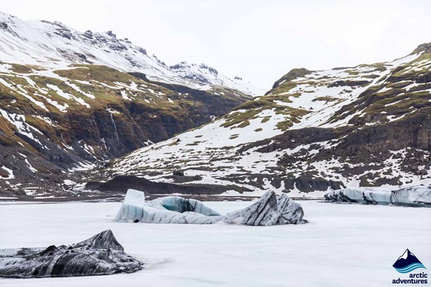 Frozen Glacier Lagoon by Glacier in Iceland