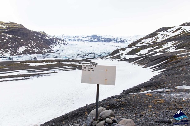 Sign by the Solheimajokull Glacier in Iceland