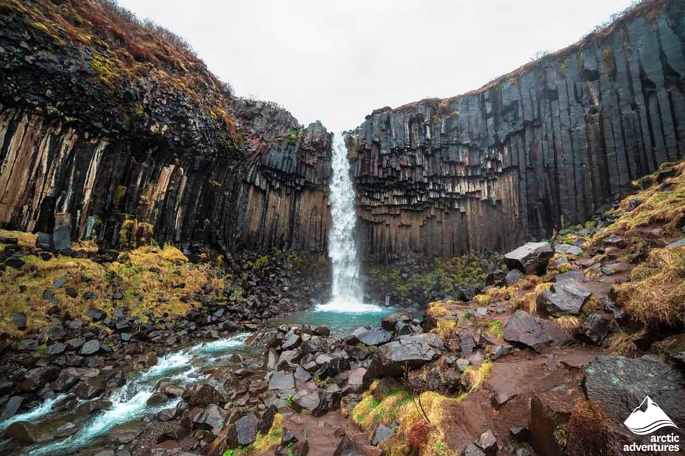Svartifoss Waterfall on Basalt Stacks in Iceland